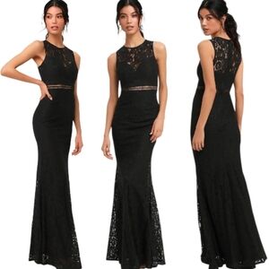 LULUS "Music Of The Heart" Black Lace Mermaid Maxi Dress - Size L